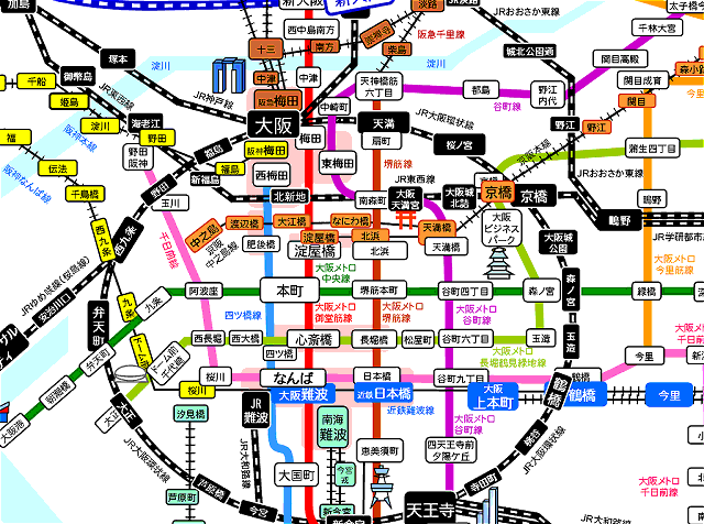 大阪の電車路線図・地下鉄路線図・ＪＲ路線図・私鉄路線図